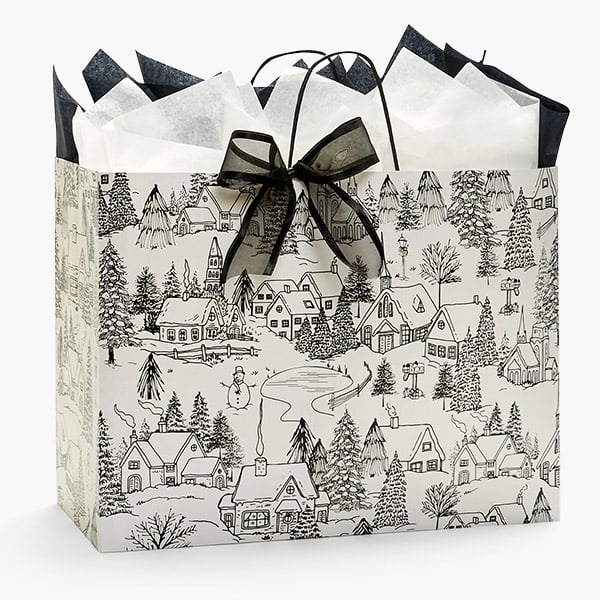 Winter Toile Paper Gift Bags with tissue, 3 sizes