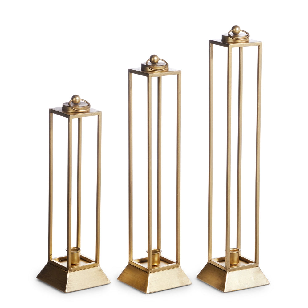 Raz Imports gold iron lanterns in small, medium, and large sizes