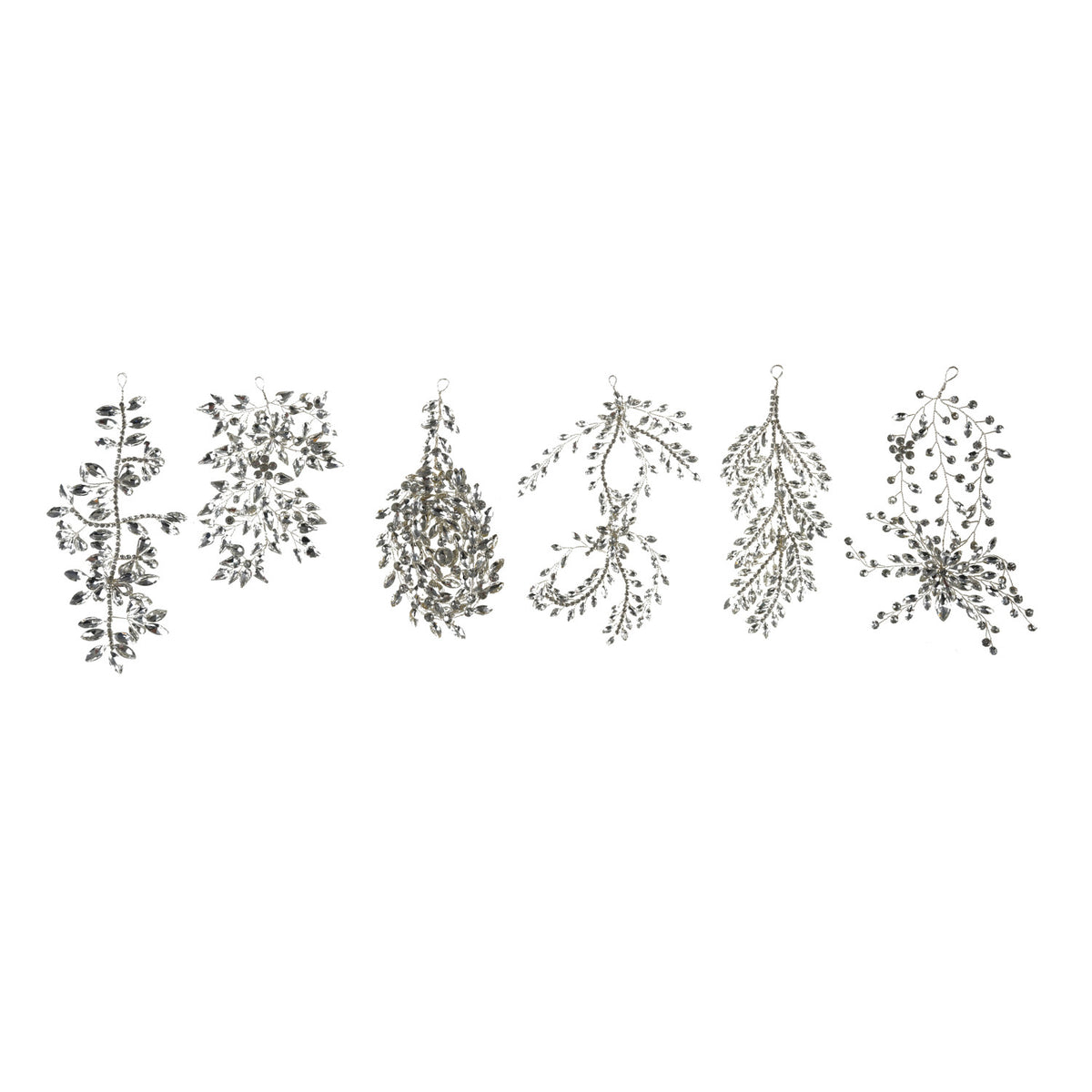 Acrylic & Wire Jeweled Ornament, Silver Finish, 6 Styles