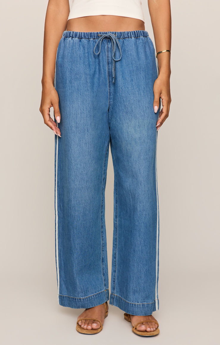 The Sidelines Denim Track Pant in Dreamstate - front