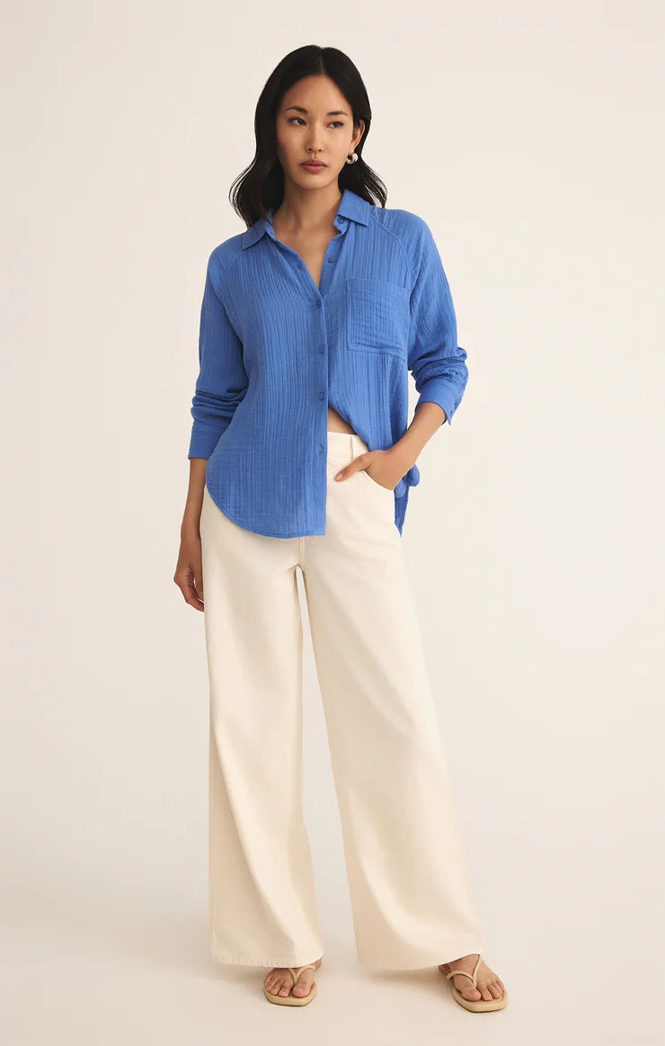 Perfect Airy Gauze Button-up, Bay Blue