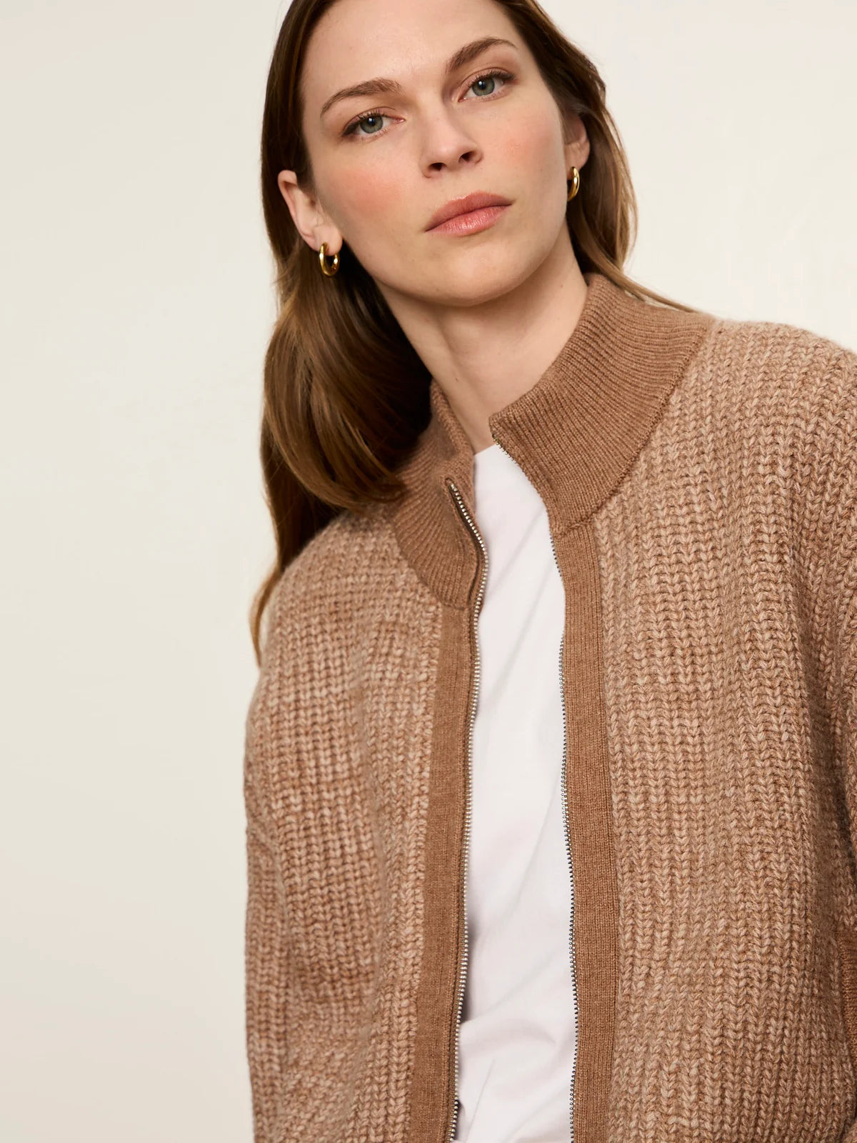 Zip Up Sweater Jacket, Heather Cocoa