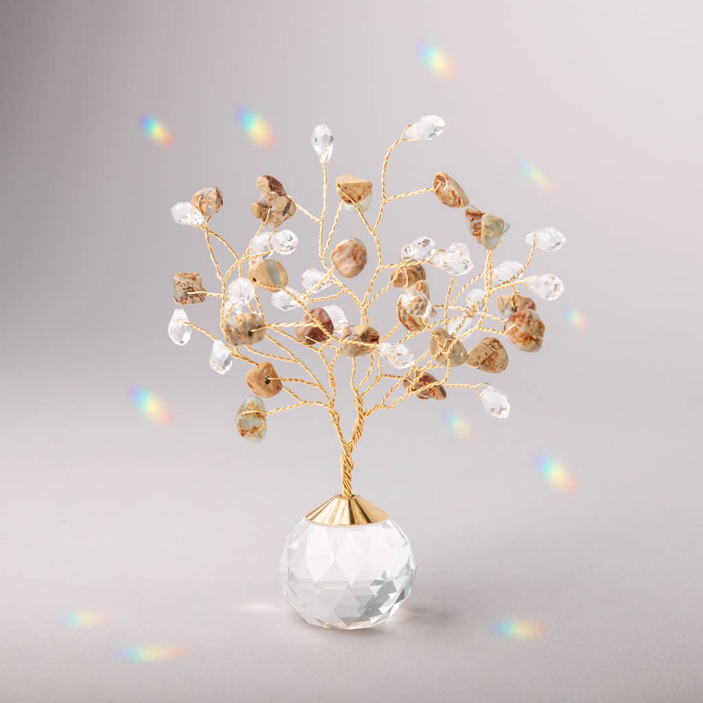 Scout Curated Wears Tree of Life suncatcher in Aqua Terra, Peace, with gold