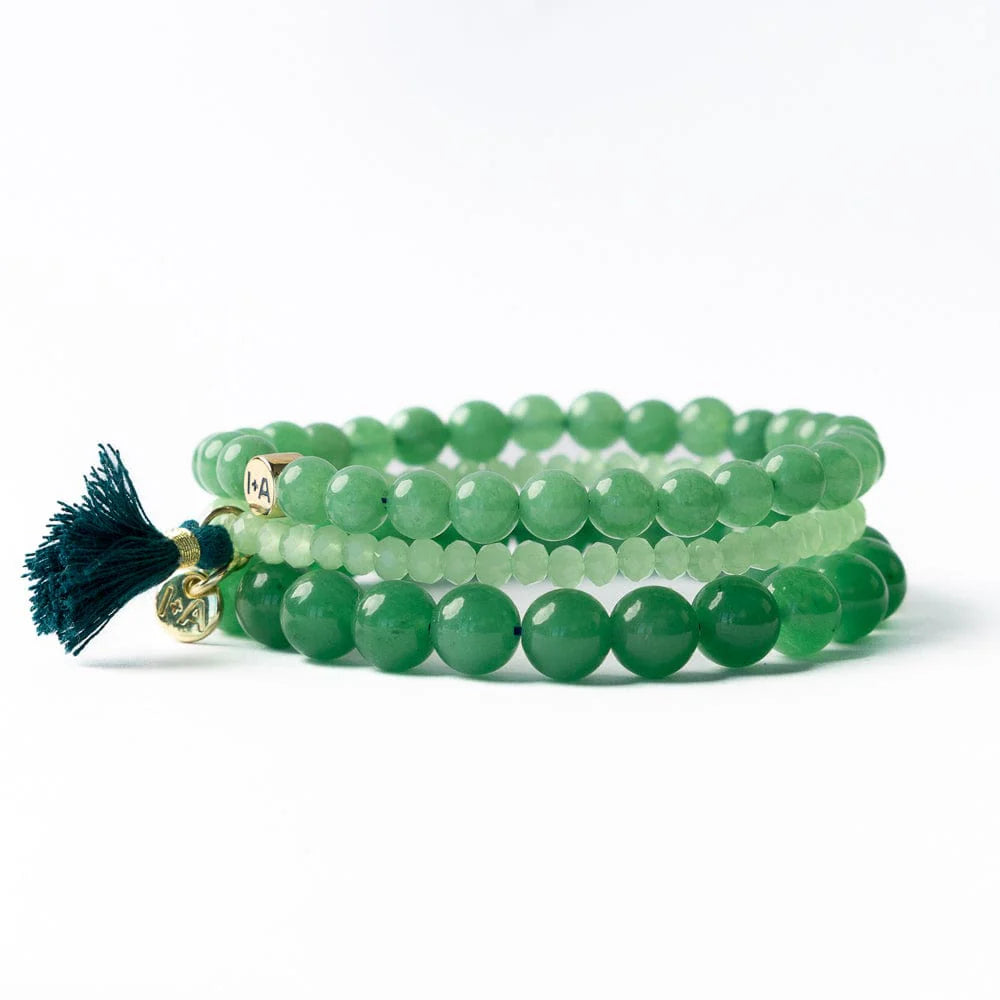 Addison Set Of 3 Stretch Bracelets Glass And Crystal With Bag, Jade Green