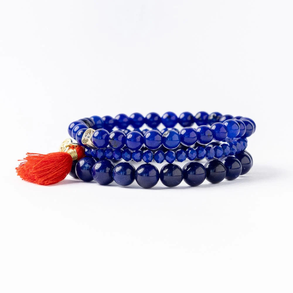 Addison Set Of 3 Stretch Bracelets Glass And Crystal With Bag, Lapis