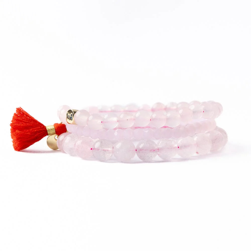 Addison Set Of 3 Stretch Bracelets Glass And Crystal With Bag, Pale Pink