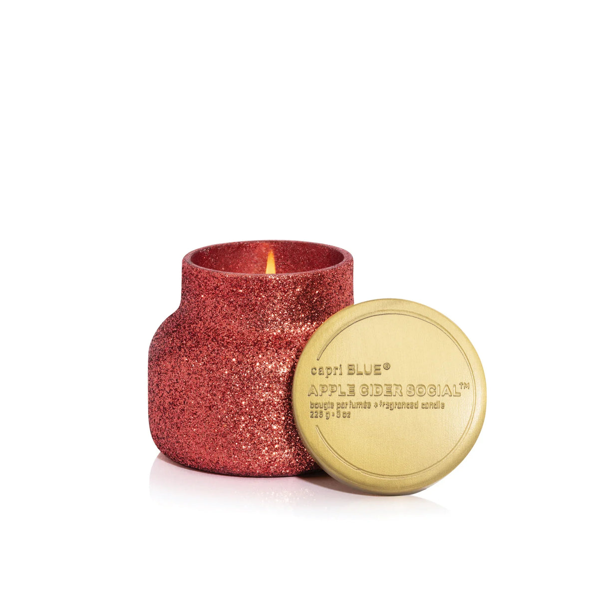 Capri Blue Apple Cider Social petite glam candle, 8 oz jar, mauve glitter finish