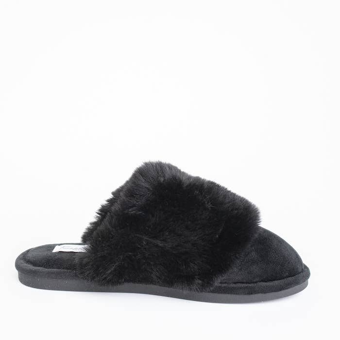 Faceplant furry slide slippers, worn view