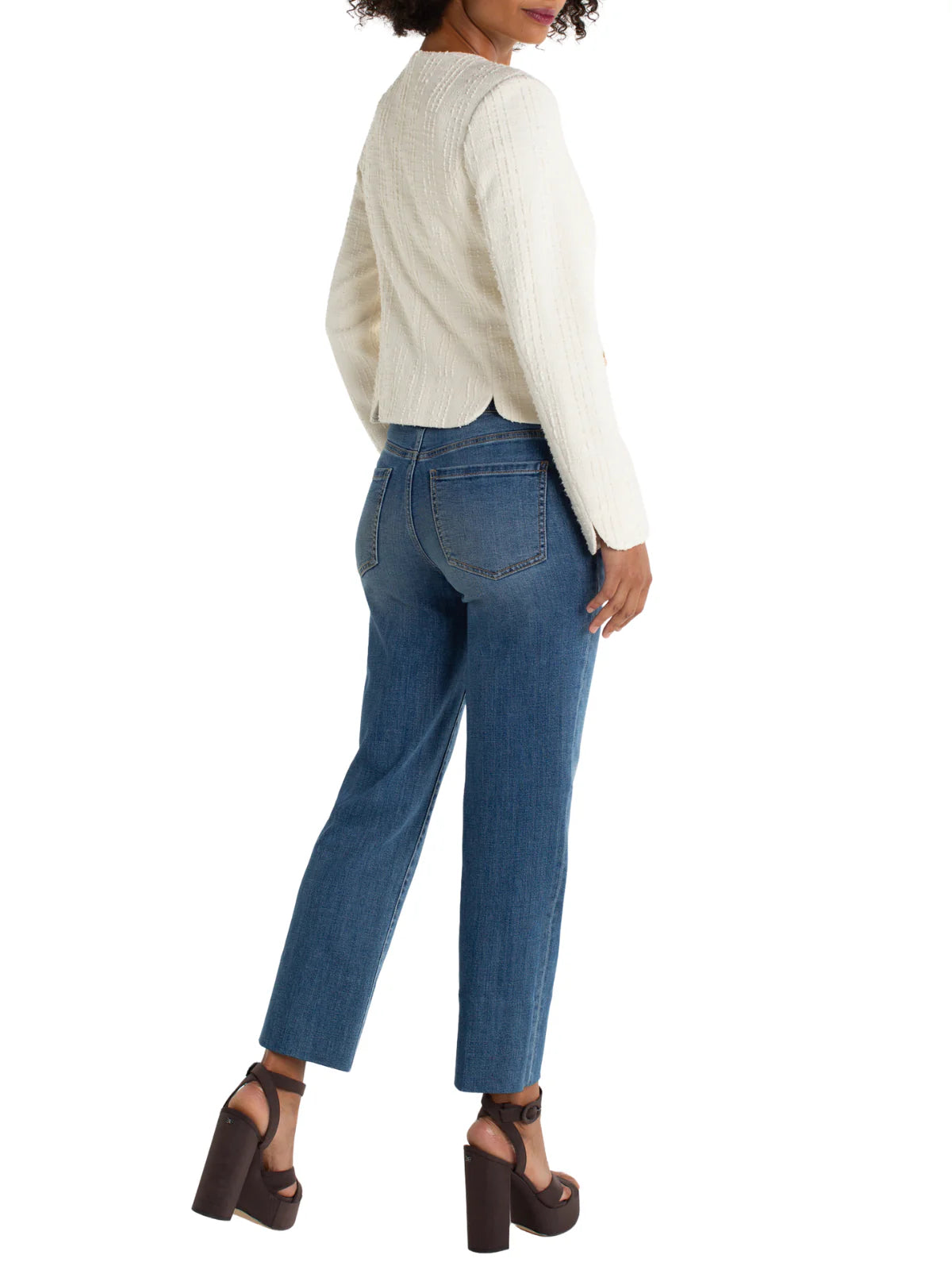 Collarless Jacket with Scallop Detail, Cream Boucle