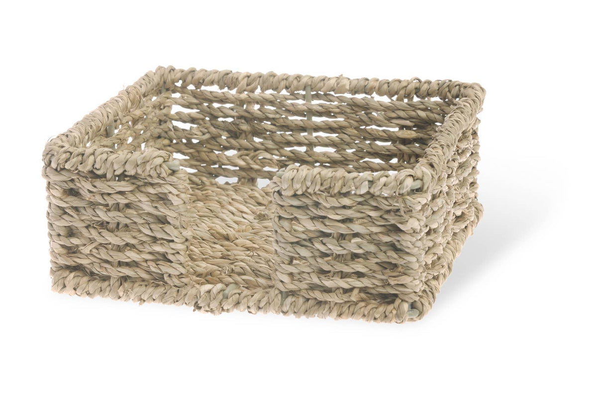 Boston International paper cocktail napkins in a seagrass caddy