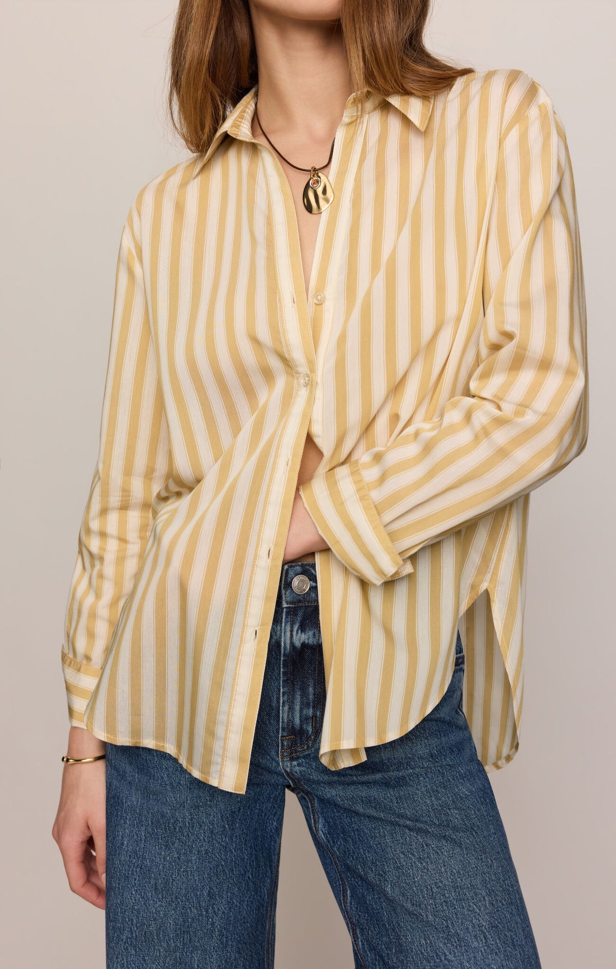 Golden Haven Stripe Button Up in Golden Sage - detail 2