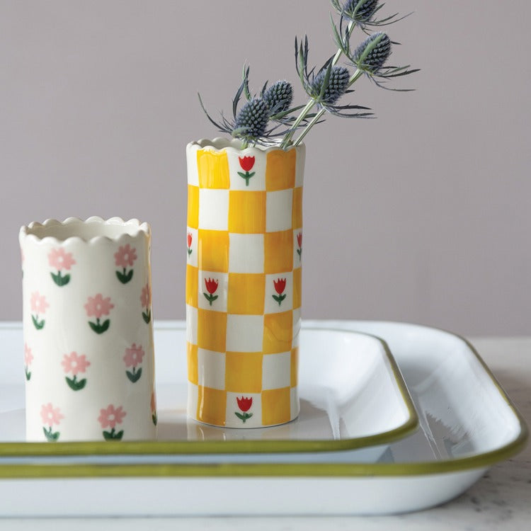 Stoneware Checkered Vase