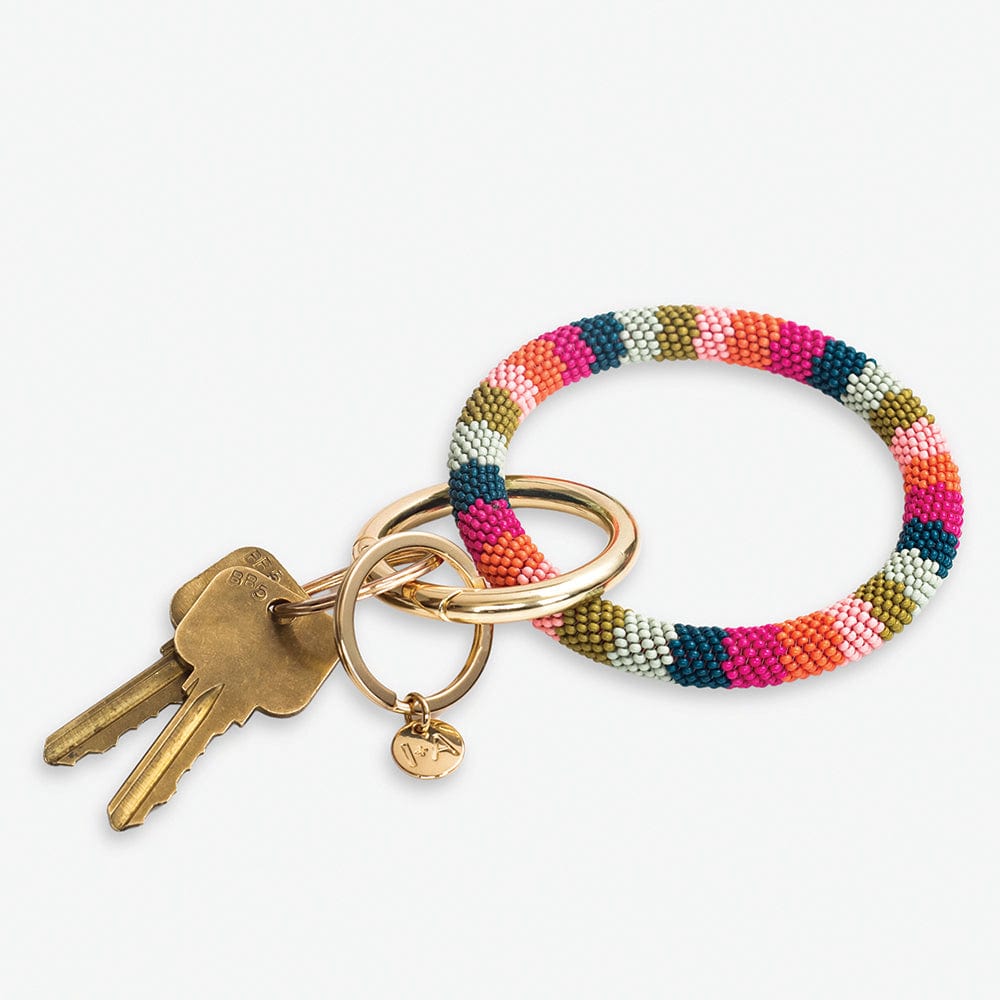 Chloe Stripe Beaded Key Ring Bracelet, Rainbow