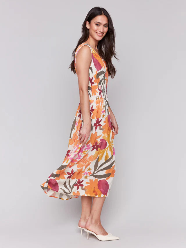 Printed Sleeveless Empire Waist Dress