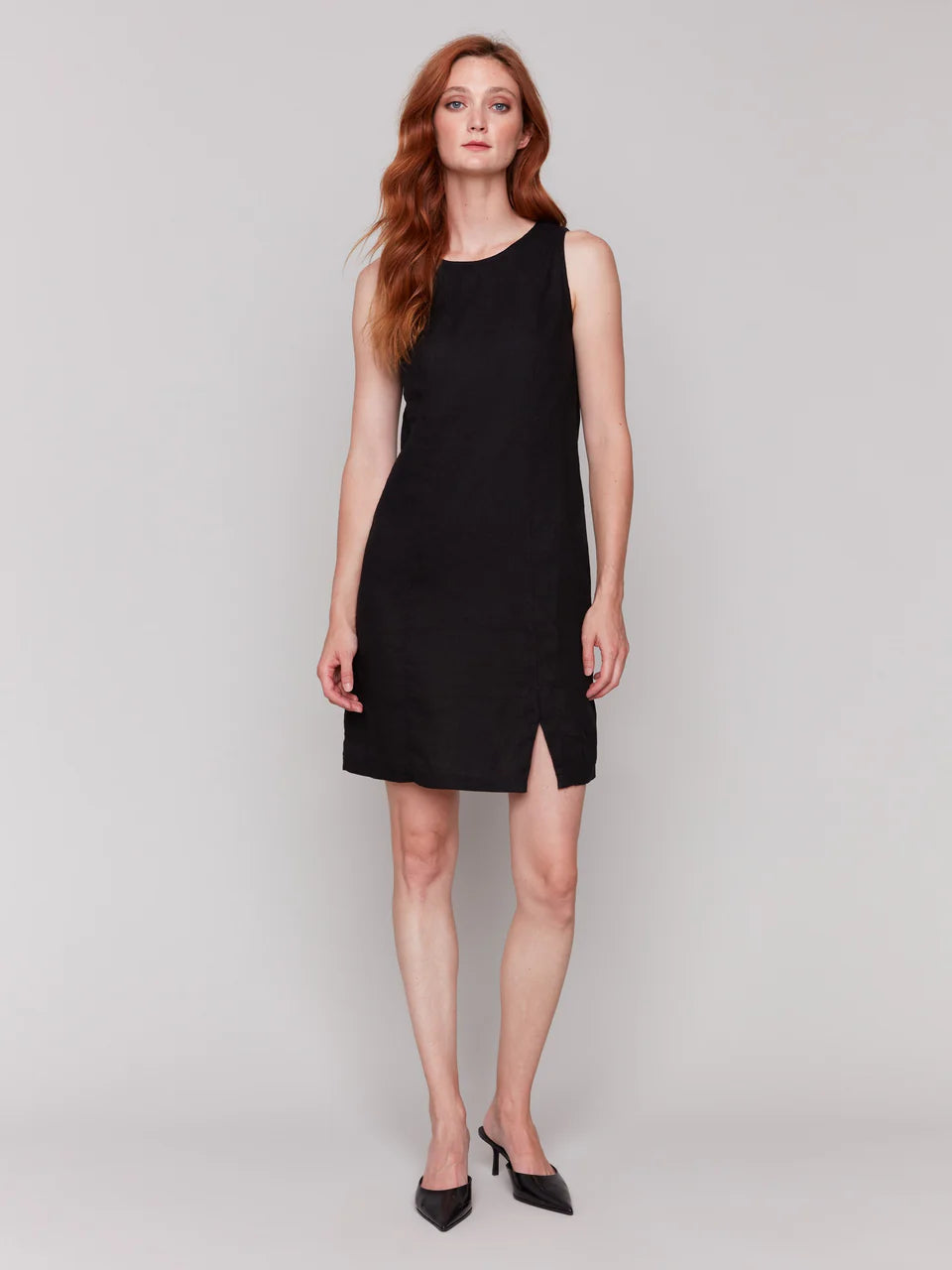 Sleeveless Linen Blend Dress, Black