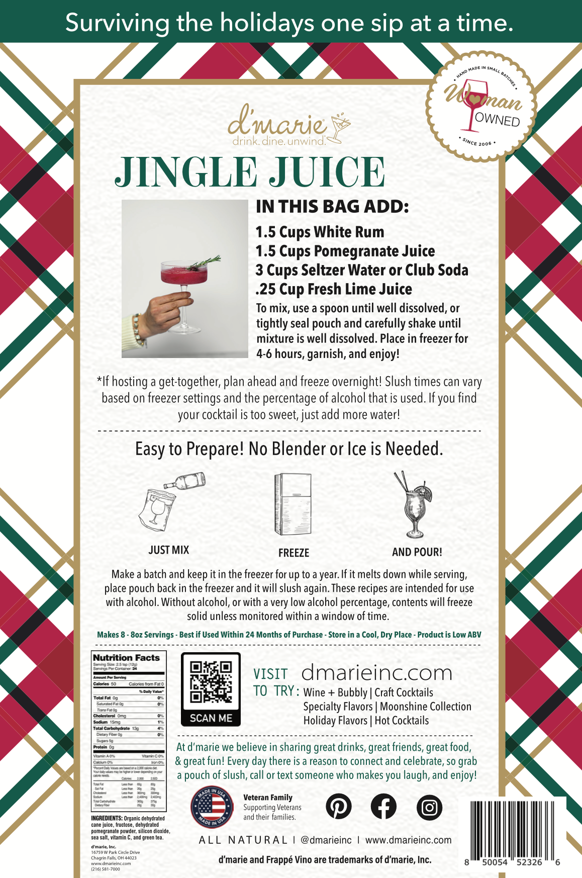 d'marie inc. Jingle Juice ready-to-freeze cocktail pouch