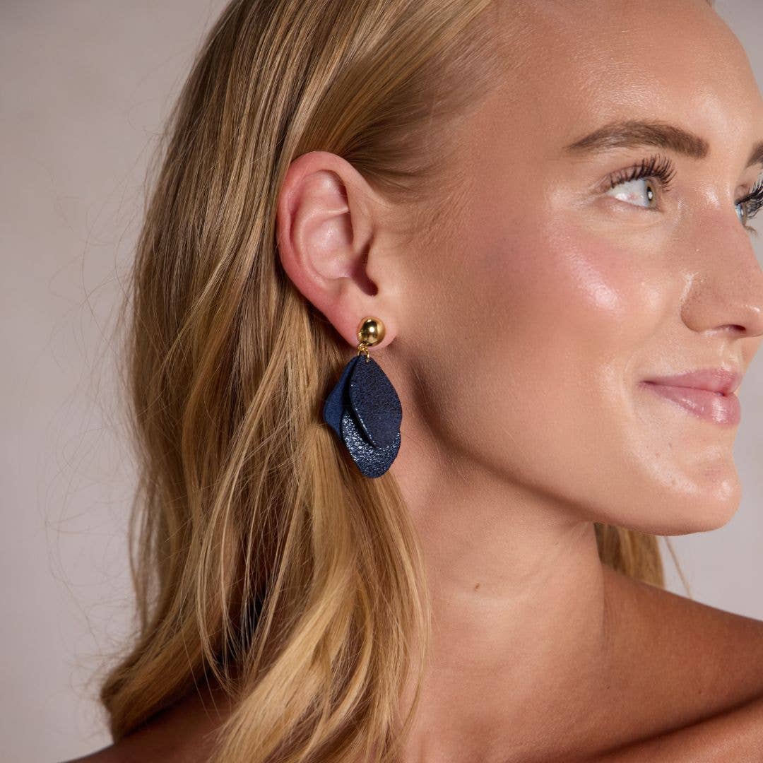 Navy Indiglow Weston Leather Drop Earrings