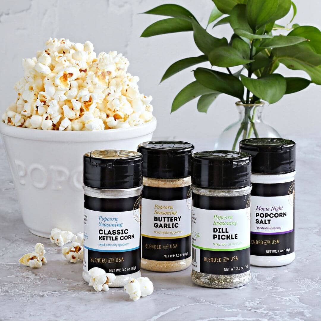 Popcorn seasoning sampler gift box with four jars