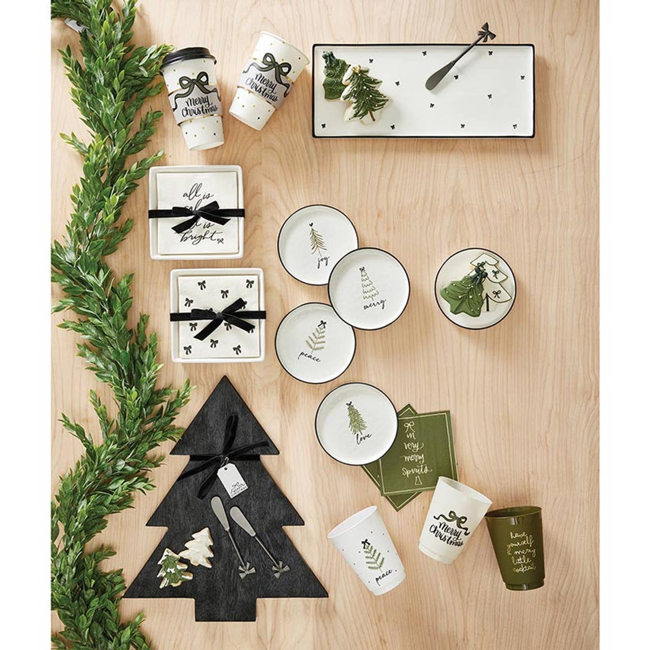 Ceramic Napkin Tray + Napkins - All is Bright with Bow