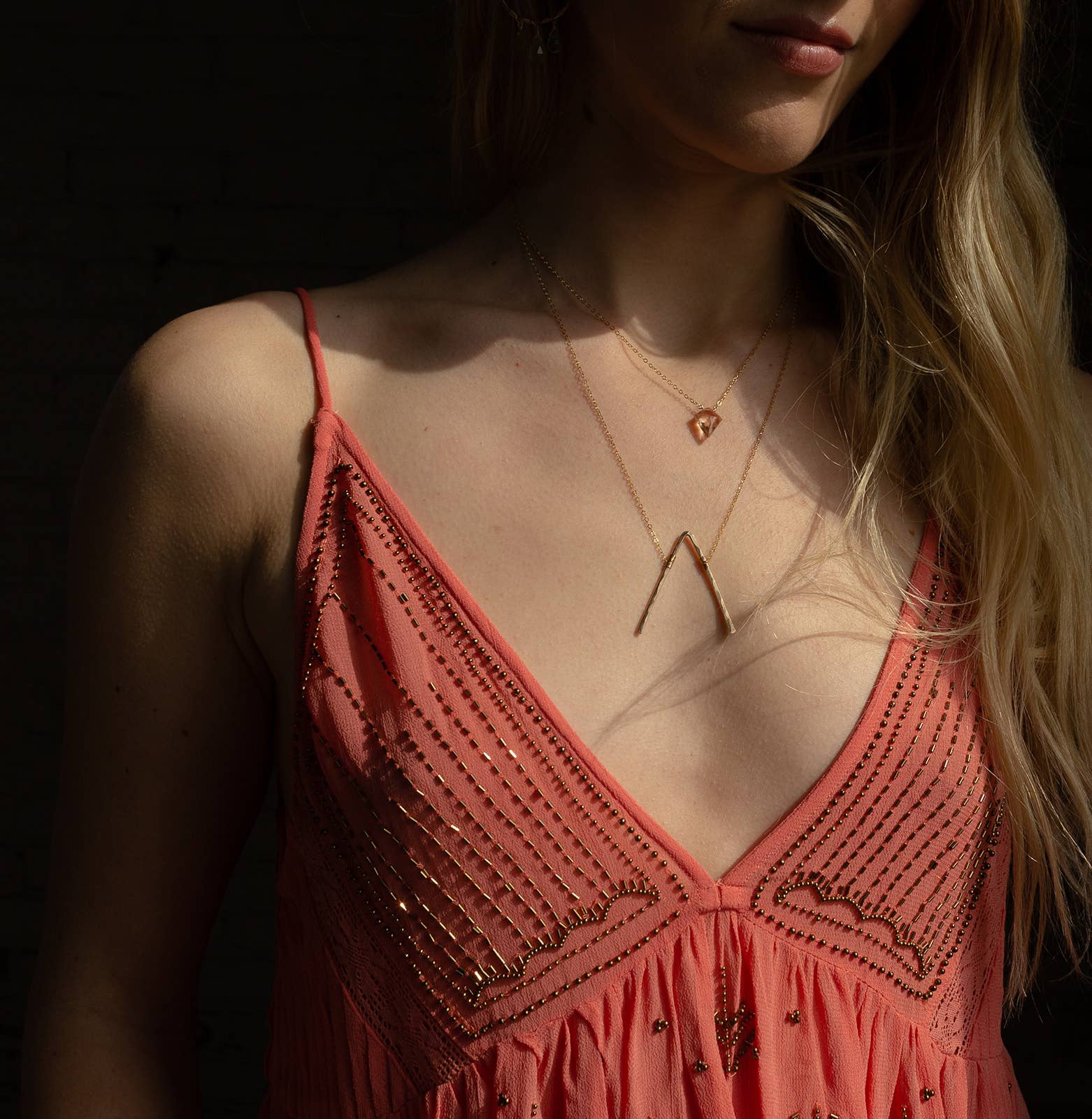 Champagne Quartz Necklace, 14" / 14k Gold Fill