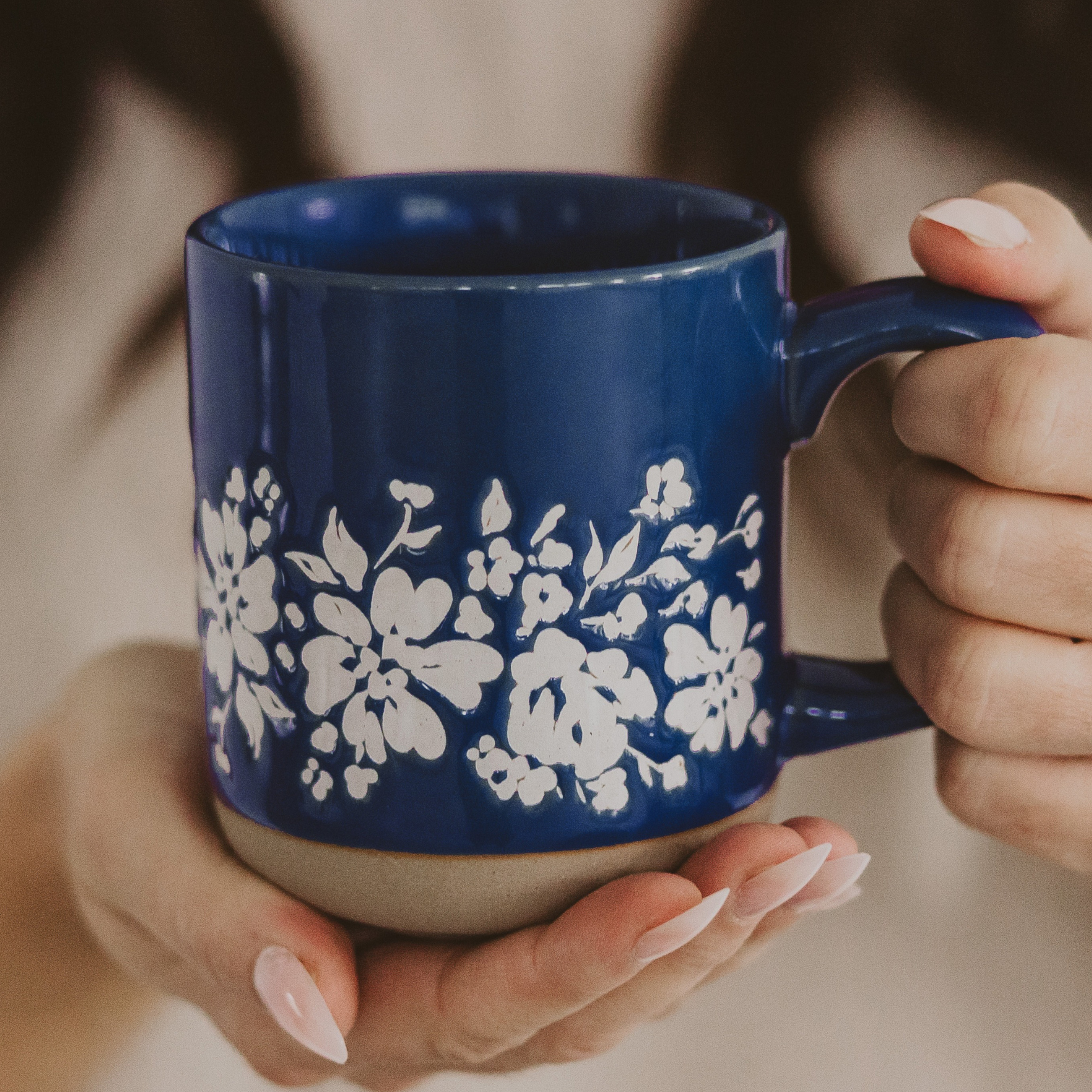 *NEW* Blue Floral Stoneware Coffee Mug - Spring Home Decor