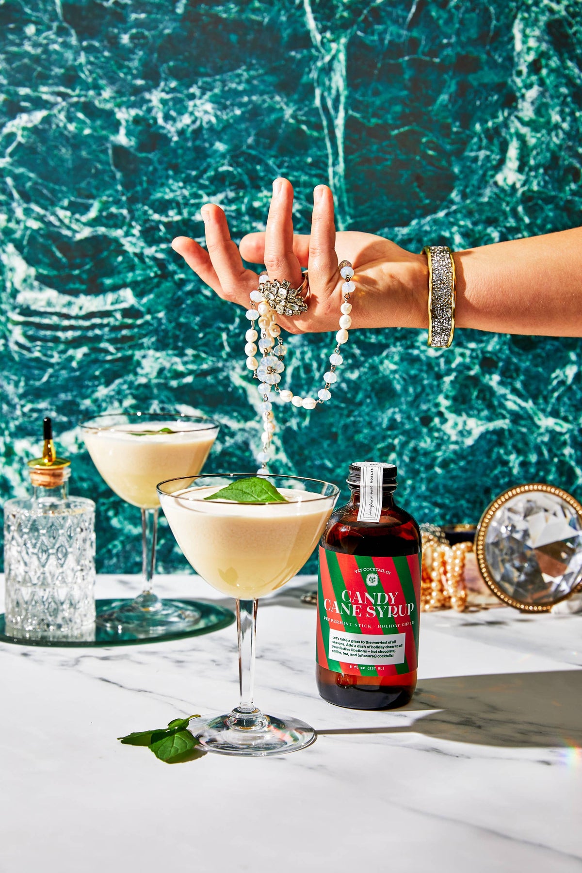 Yes Cocktail Co. Candy Cane syrup, styled drink