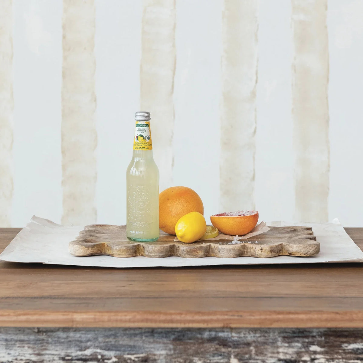 Mango wood scalloped tray, styled view