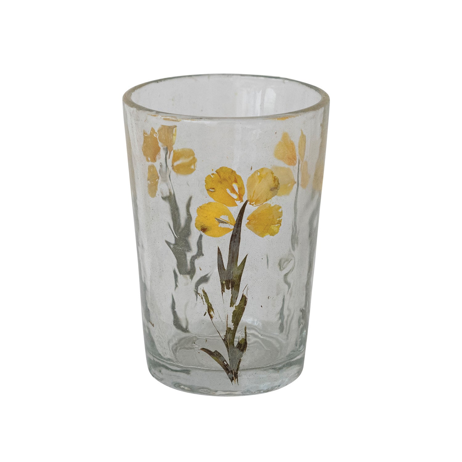 Handmade Glass Tealight/Votive Holder with Embedded Natural Silk Oak Leaves
