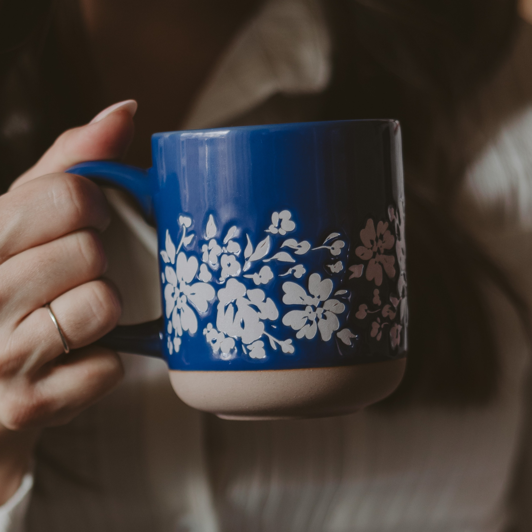 *NEW* Blue Floral Stoneware Coffee Mug - Spring Home Decor