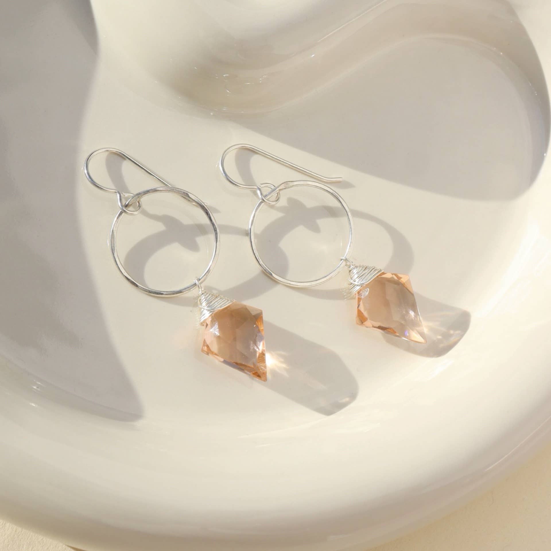 Champagne Quartz Gemstone Drop Earrings, Gold or Silver