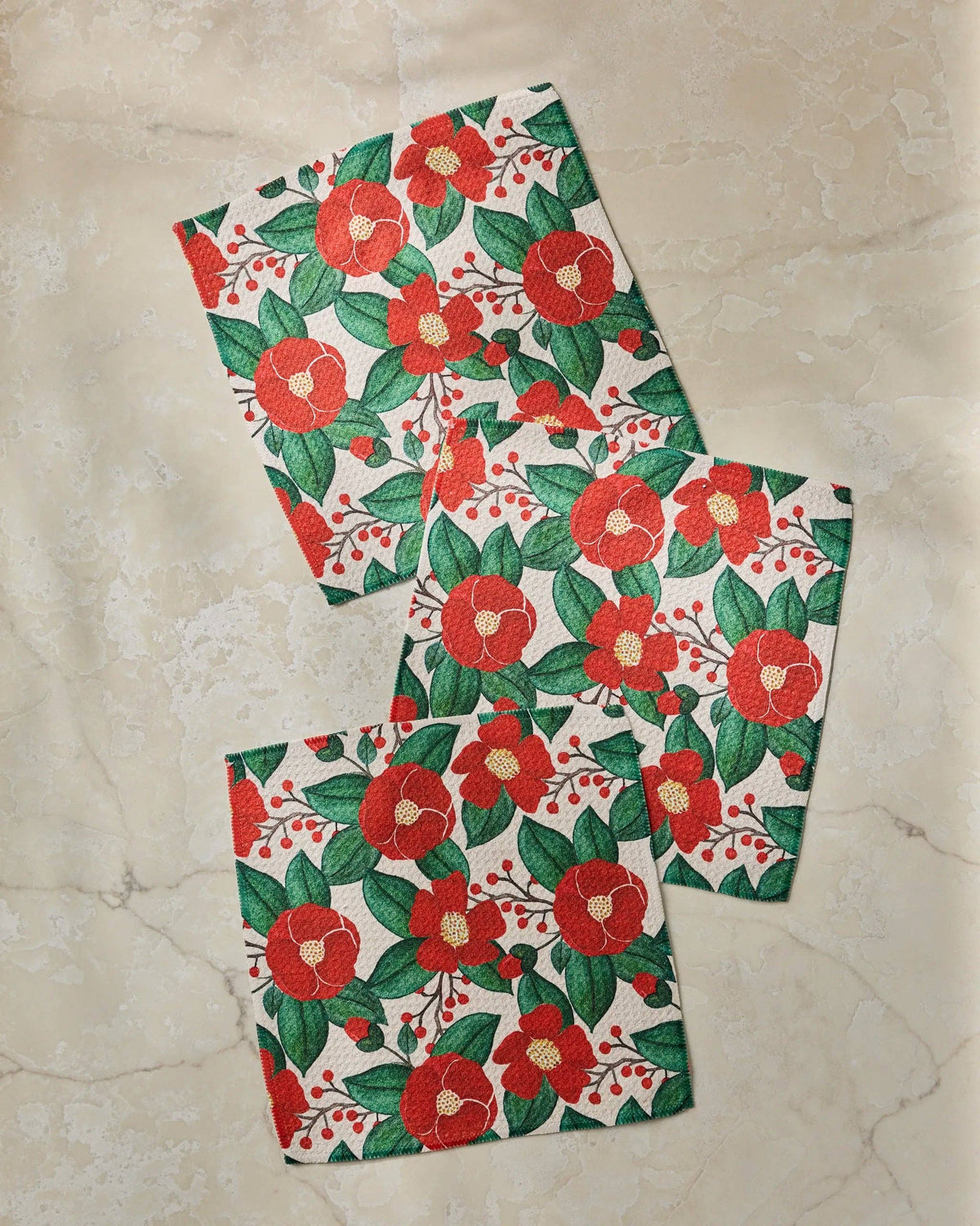 Geometry Winter Camellia floral print dishcloth set