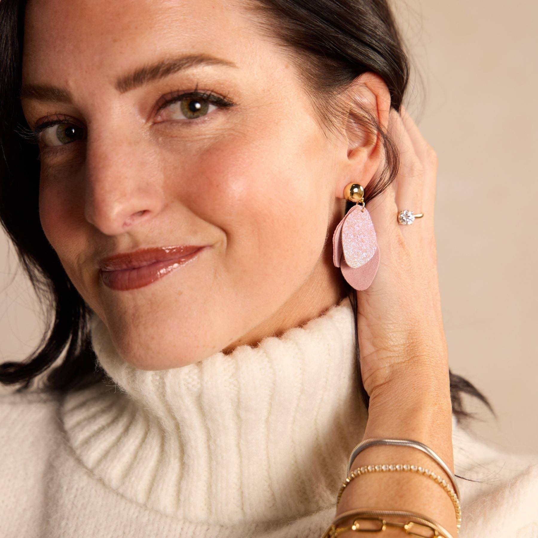 Pink Rainbow Shimmer Weston Leather Drop Earrings