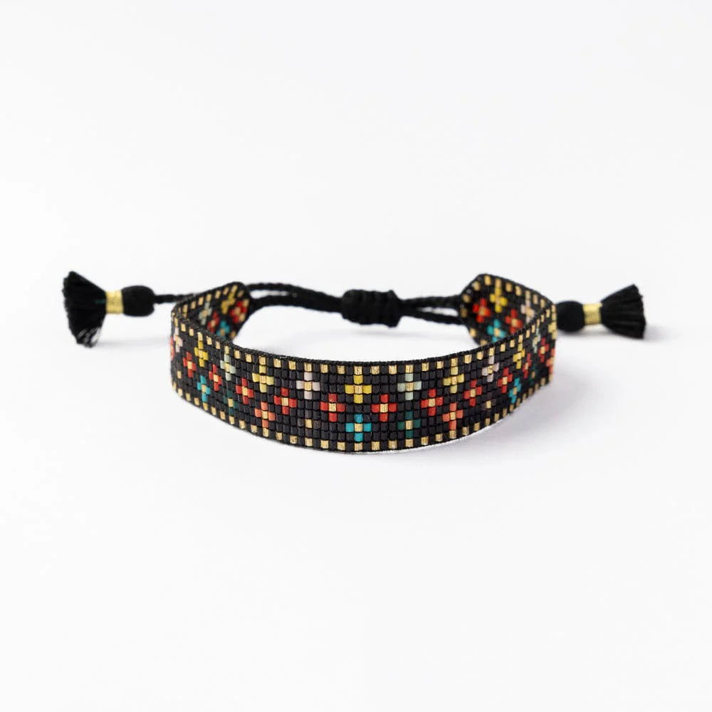 Gabby Mini Floral Adjustable Beaded Bracelet, Black