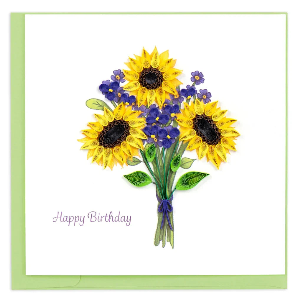 Quilled Birthday Sunflower Bouquet greeting card, handmade card