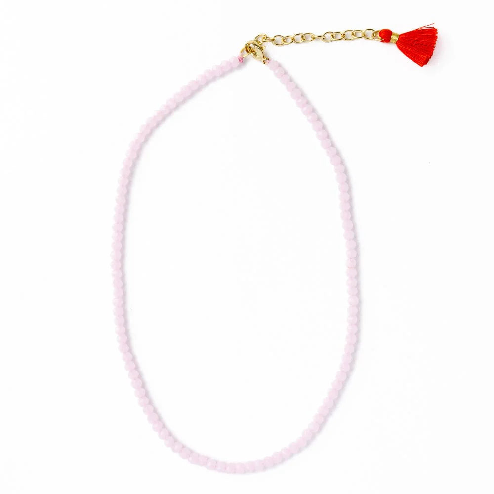 Hayden Solid Single Strand Crystal Necklace With Tassel, Pink
