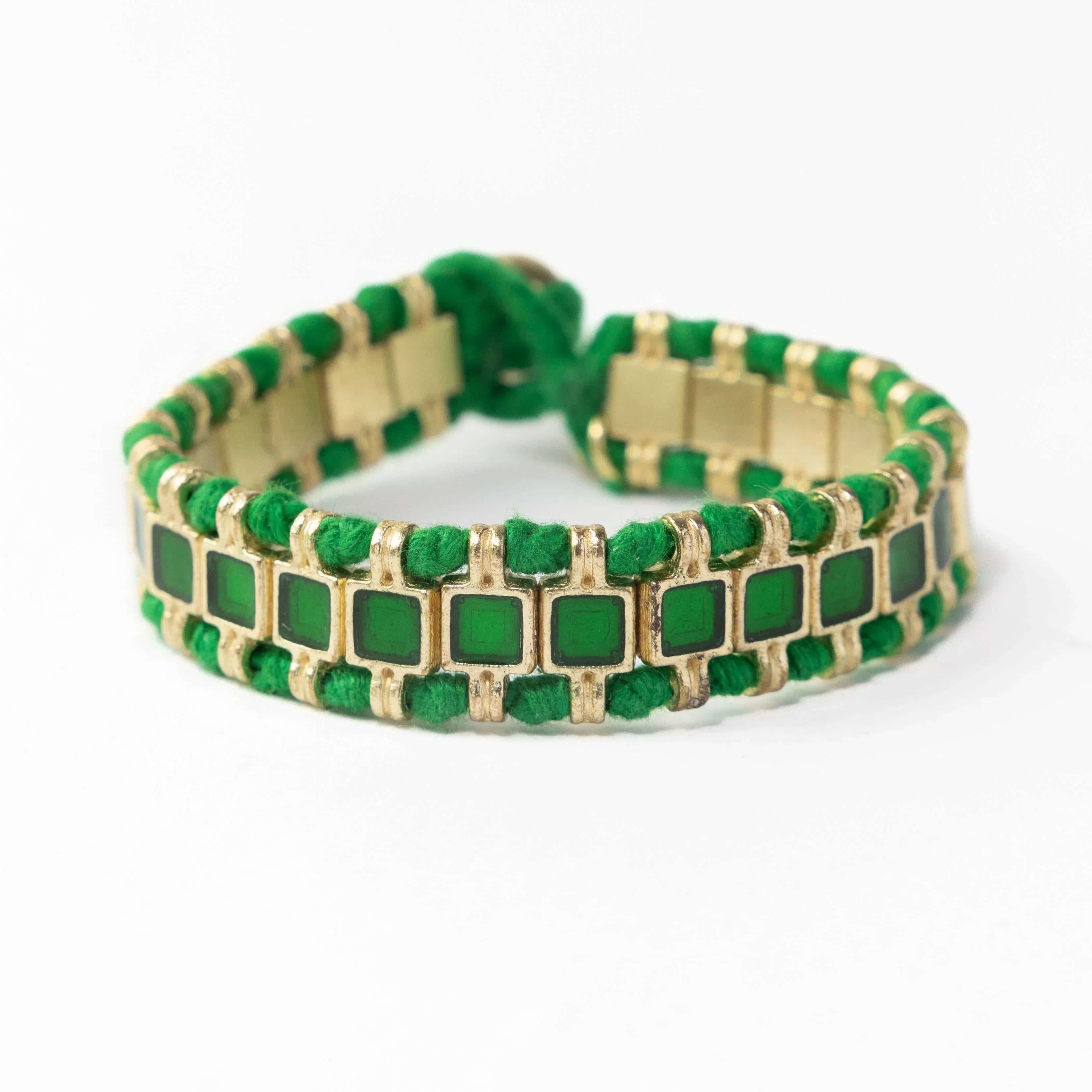 Josie Enamel Bracelet Small With Loop Latch Leaf, Green