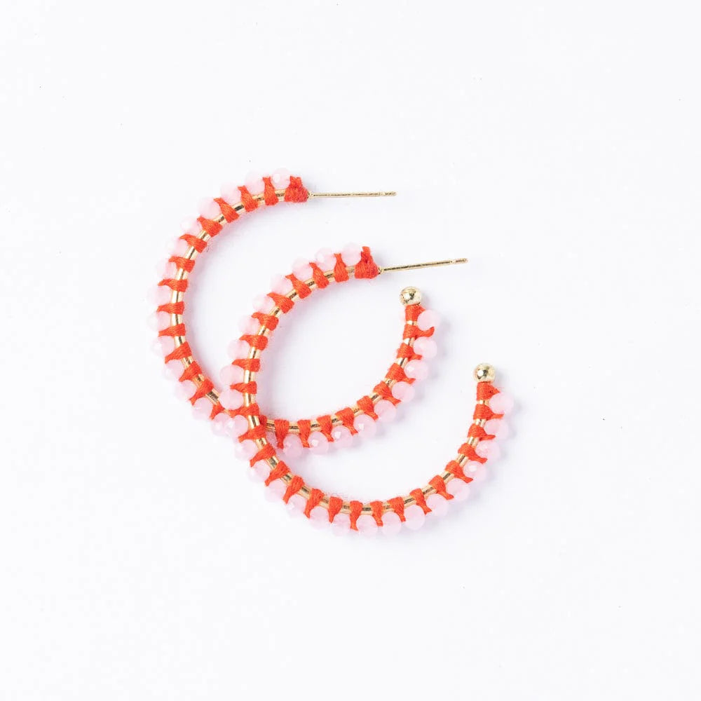 Lillian Crystal Threaded Beads Hoop, Pink