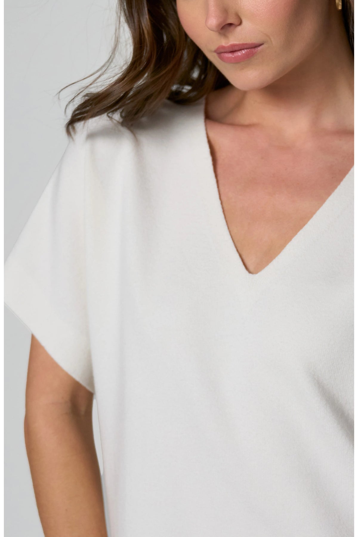 Short Sleeve Vneck Dolman Popover Sweater, Whipped Cream