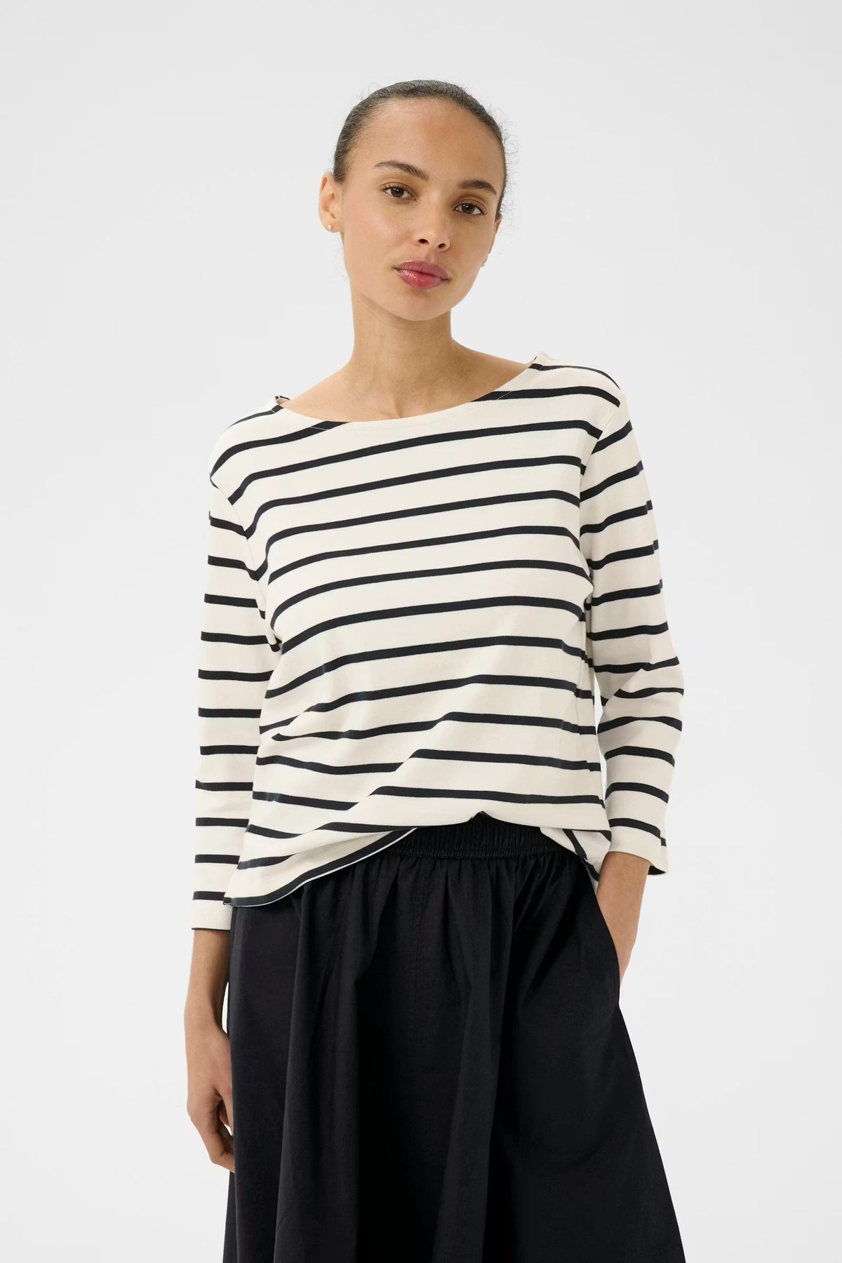 Part Two NelaPW t-shirt, navy stripe, front view