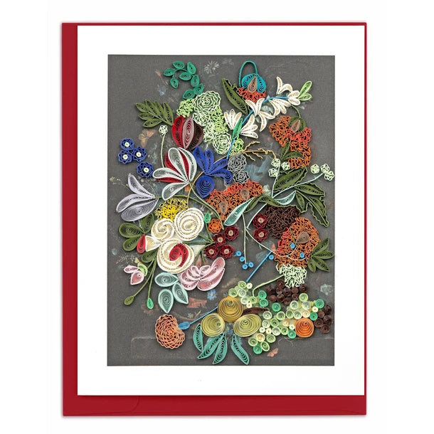 Quilling Card handmade quilled paper art card, Still Life with Flowers and Fruit after van Huysum