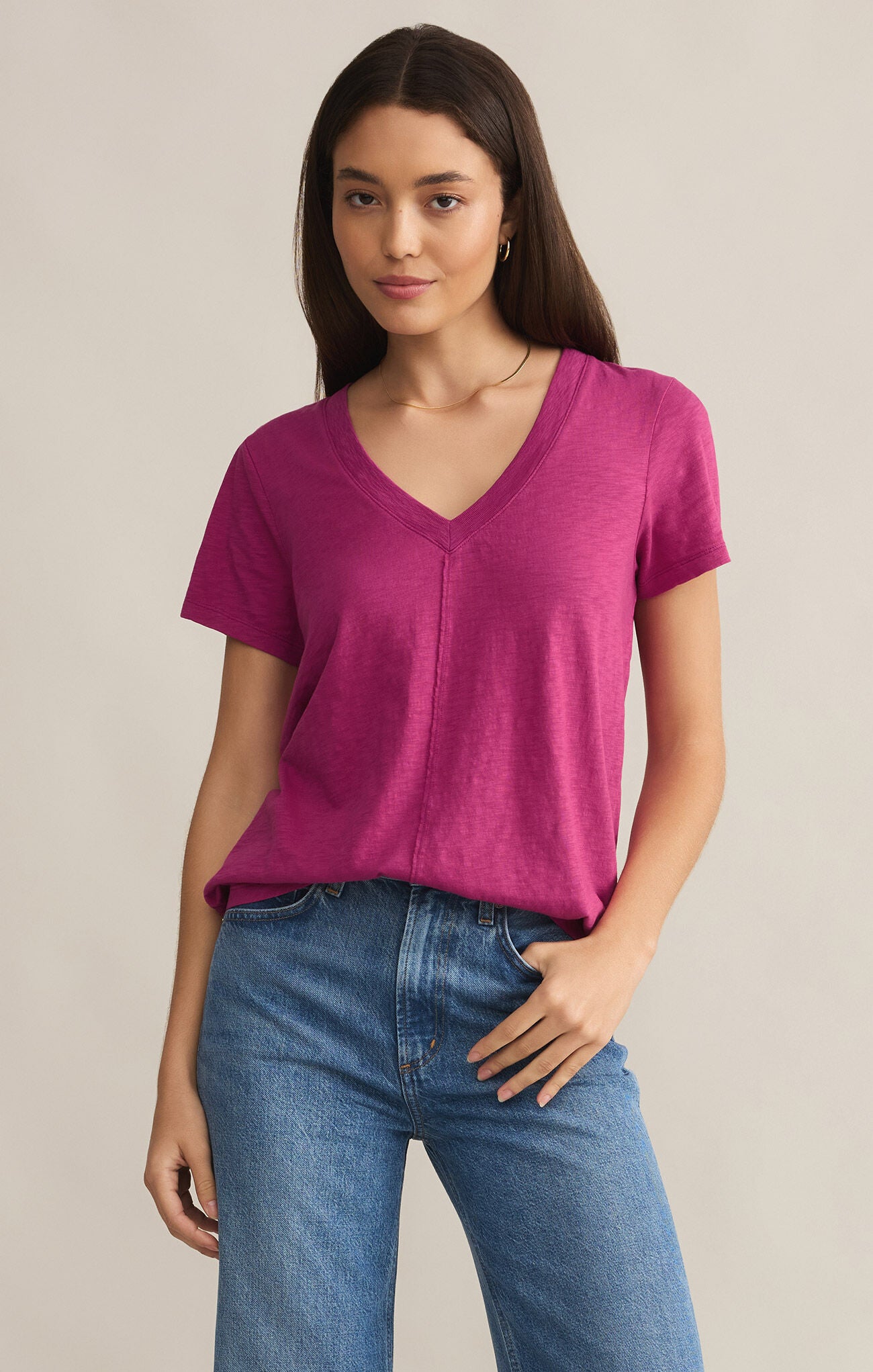 Asher V-neck Tee, Magenta