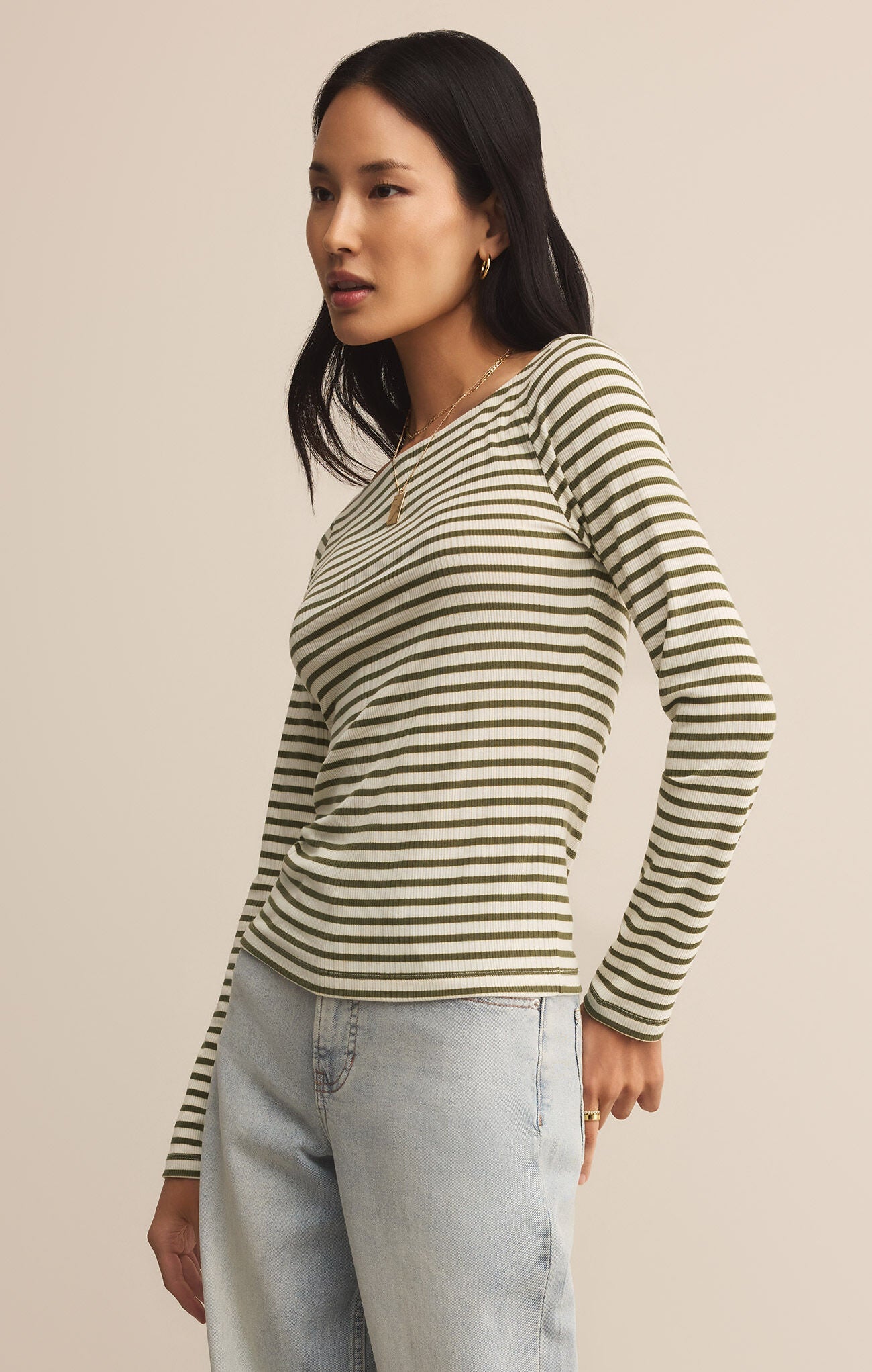 Pristine Striped Tee, Fern