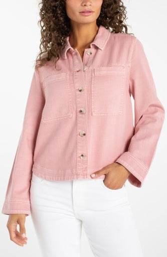 High Low Denim Shacket, Misty Blush