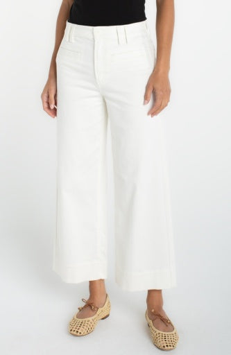 Liverpool wide leg crop pant, whipped cream, front view