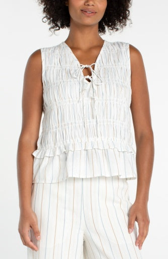 Sleeveless Tie Front Woven top with Smocking