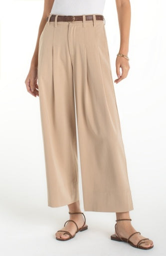 Pleated Wide Leg Crop Trouser, Cappucino