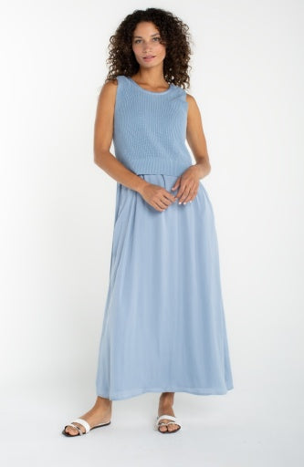 Sleeveless Woven Sweater Dress, Malibu Blue