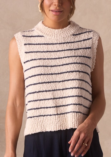 The Normal Brand Louise knit tank, cream and navy stripe