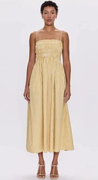 Bianca Smocked Bodice Dress, Beach Sand Stripe
