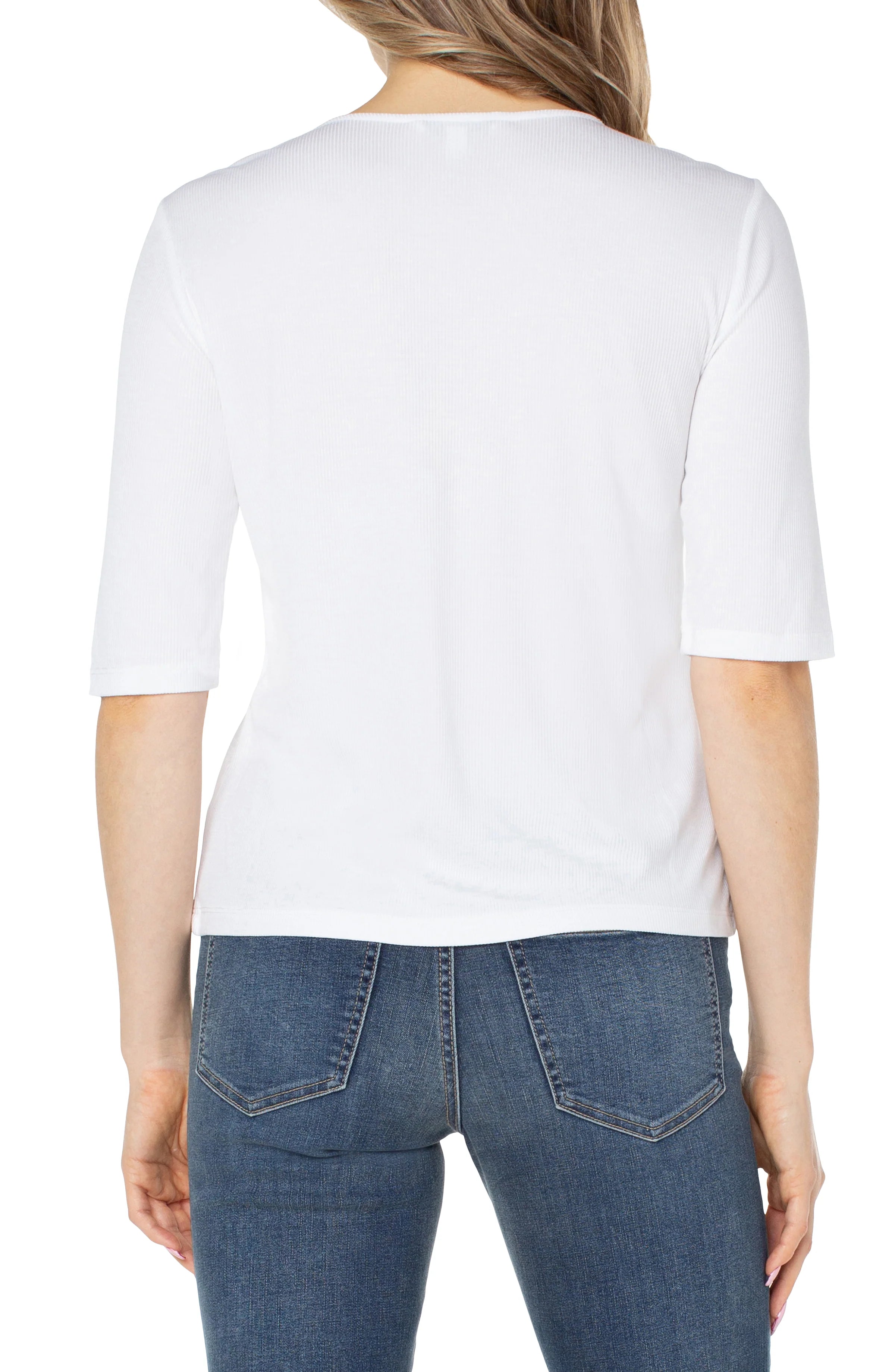 Double Layer V-neck Rib Knit Top, Cream